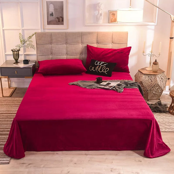 Coral Velvet Flat Bed Sheet - Deep Red