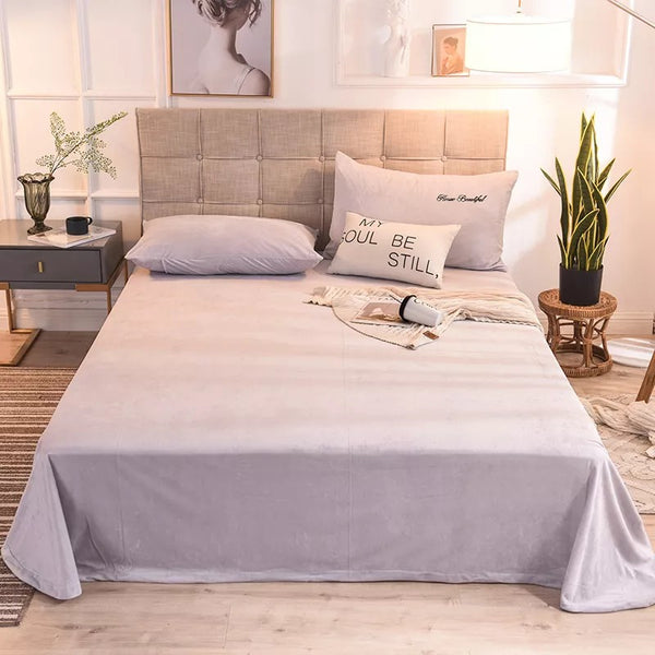 Coral Velvet Flat Bed Sheet - Light Grey