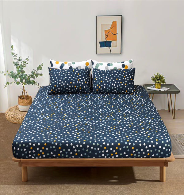 Pure Cotton Bed Sheet Set - Polka Blue