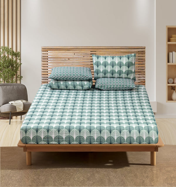 Pure Cotton Bed Sheet Set - Splatter Green