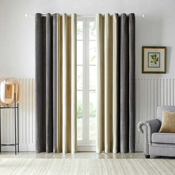 Dual Shades Premium Quality Velvet Curtain - Offwhite & Grey