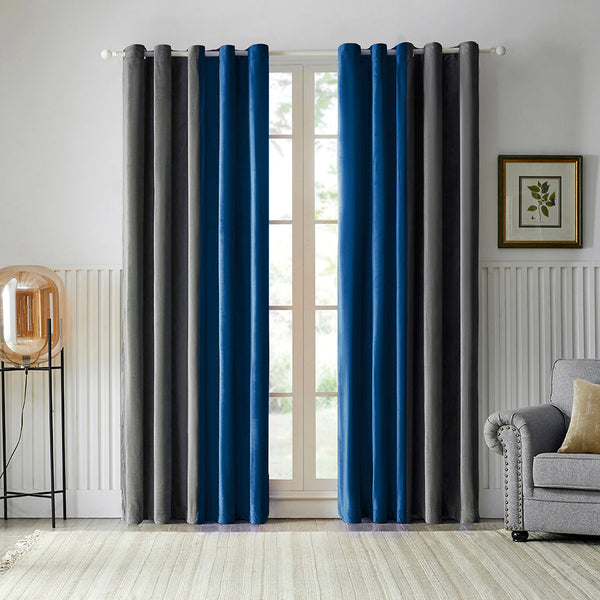 Dual Shades Premium Quality Velvet Curtain - Blue & Grey