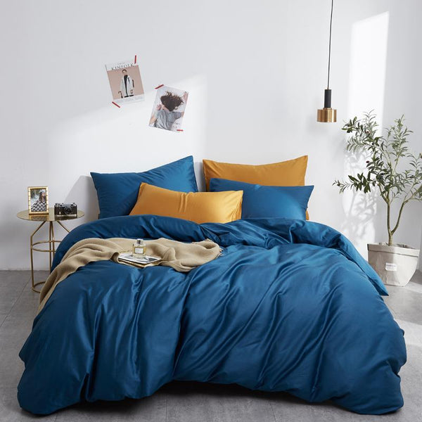 4 Pillows Cotton Sateen Bed Sheet - Steal Blue