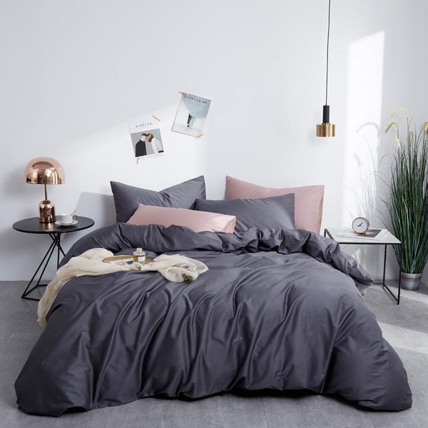 4 Pillows Cotton Sateen Bed Sheet - Dark Grey