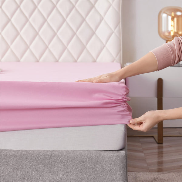 Cotton Fitted Bed Sheet With Pillows - Baby Pink