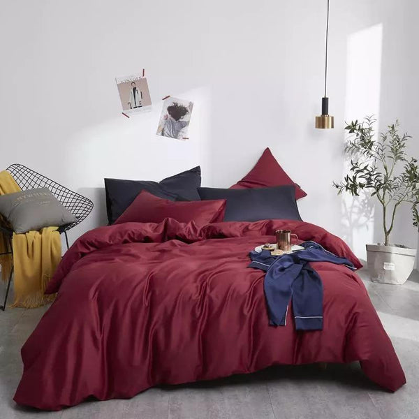 4 Pillows Cotton Sateen Bed Sheet - Maroon